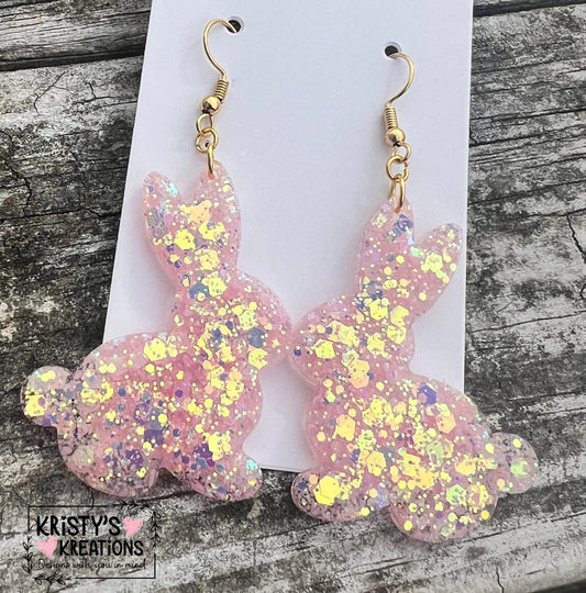 Pink Opal Bunny Earrings - Easter Earrings