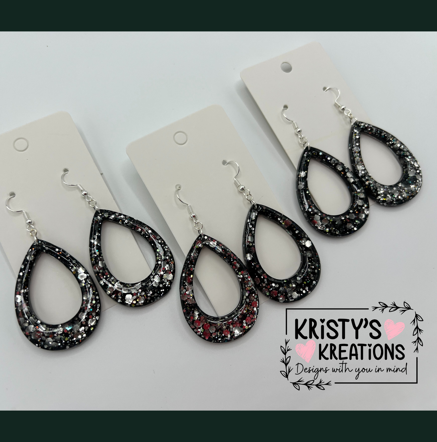 "Black Ice" Hollow Teardrop Earrings