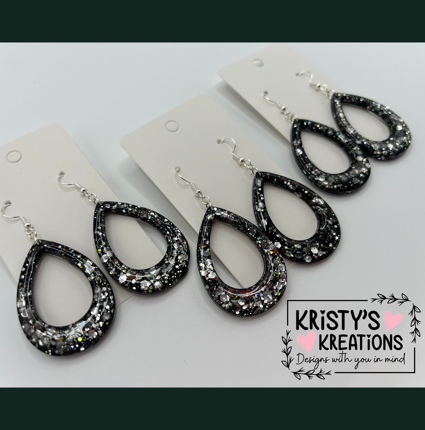 "Black Ice" Hollow Teardrop Earrings