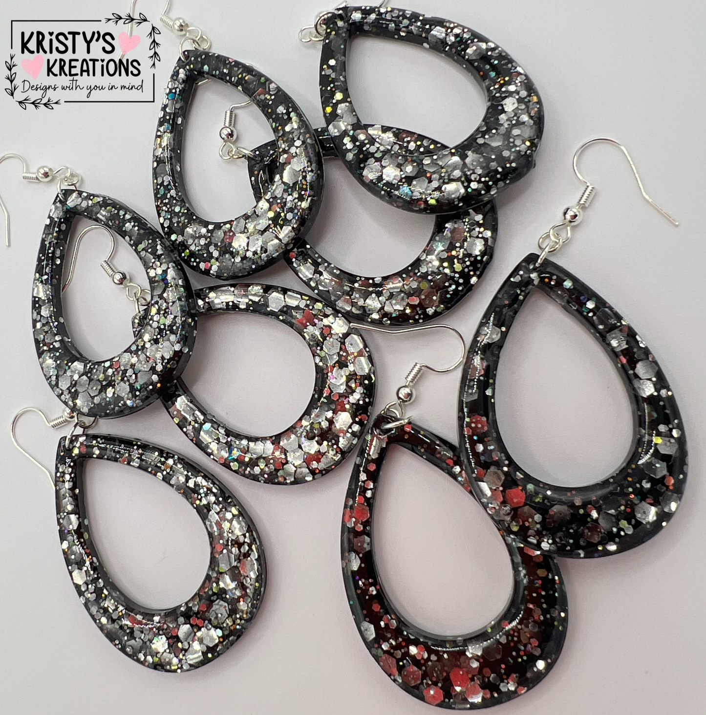 "Black Ice" Hollow Teardrop Earrings