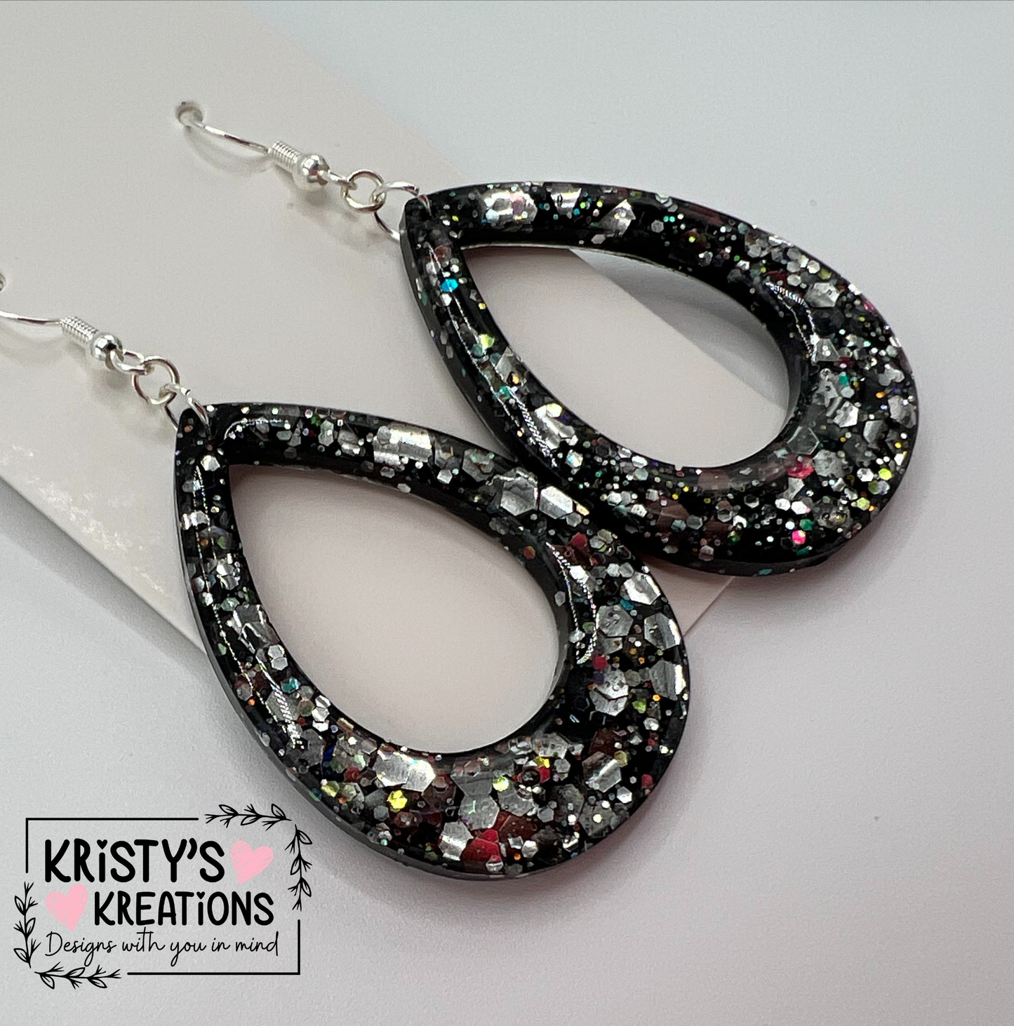 "Black Ice" Hollow Teardrop Earrings