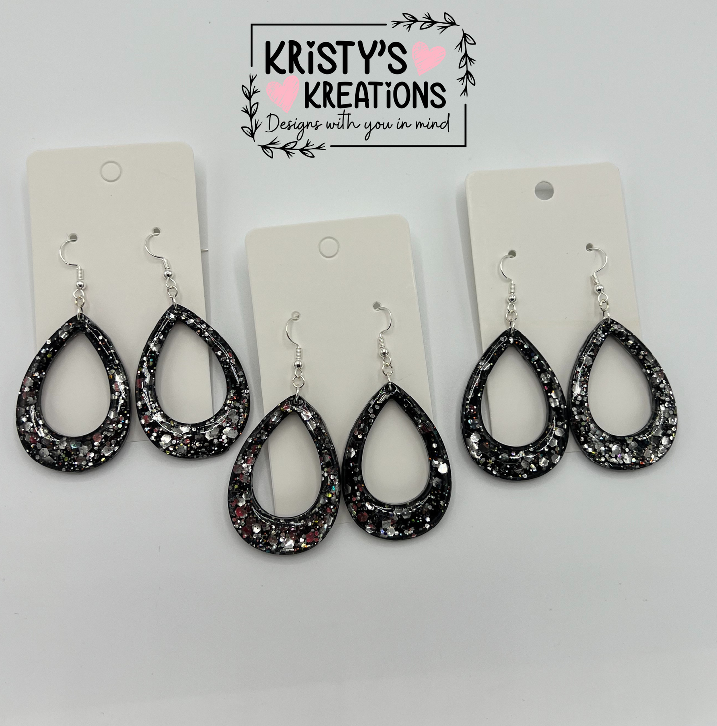 "Black Ice" Hollow Teardrop Earrings