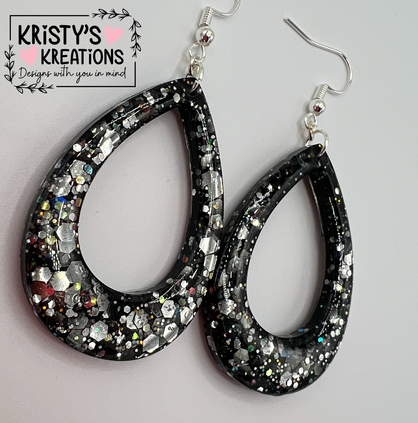 "Black Ice" Hollow Teardrop Earrings