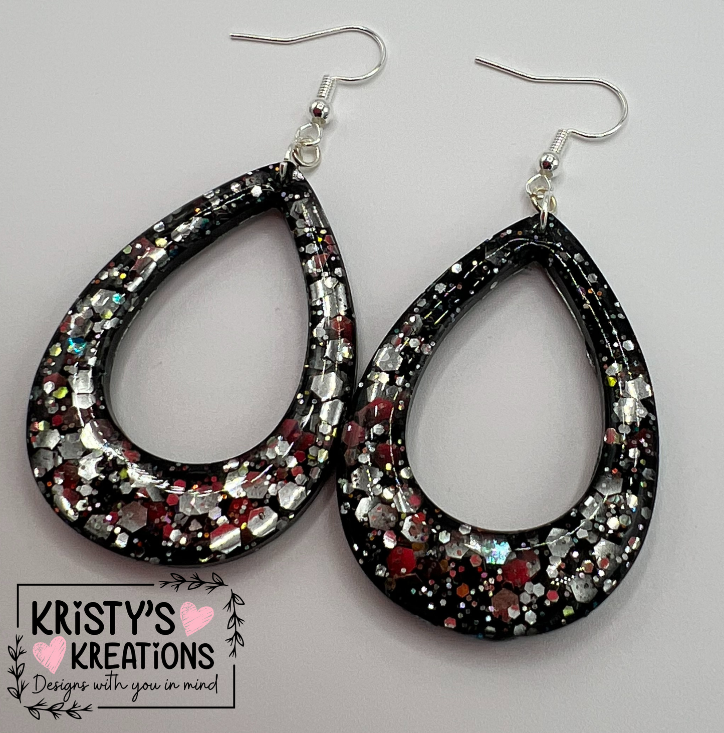 "Black Ice" Hollow Teardrop Earrings