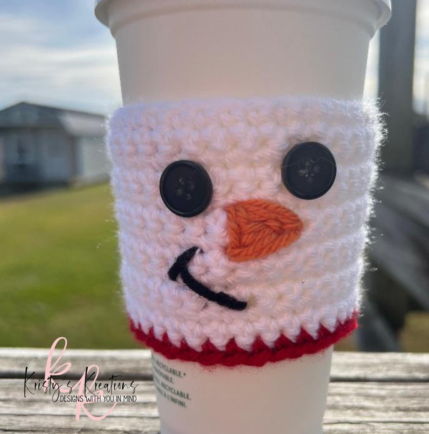Snowman Coffee Cup Sleeve - Crochet Cup Cozy