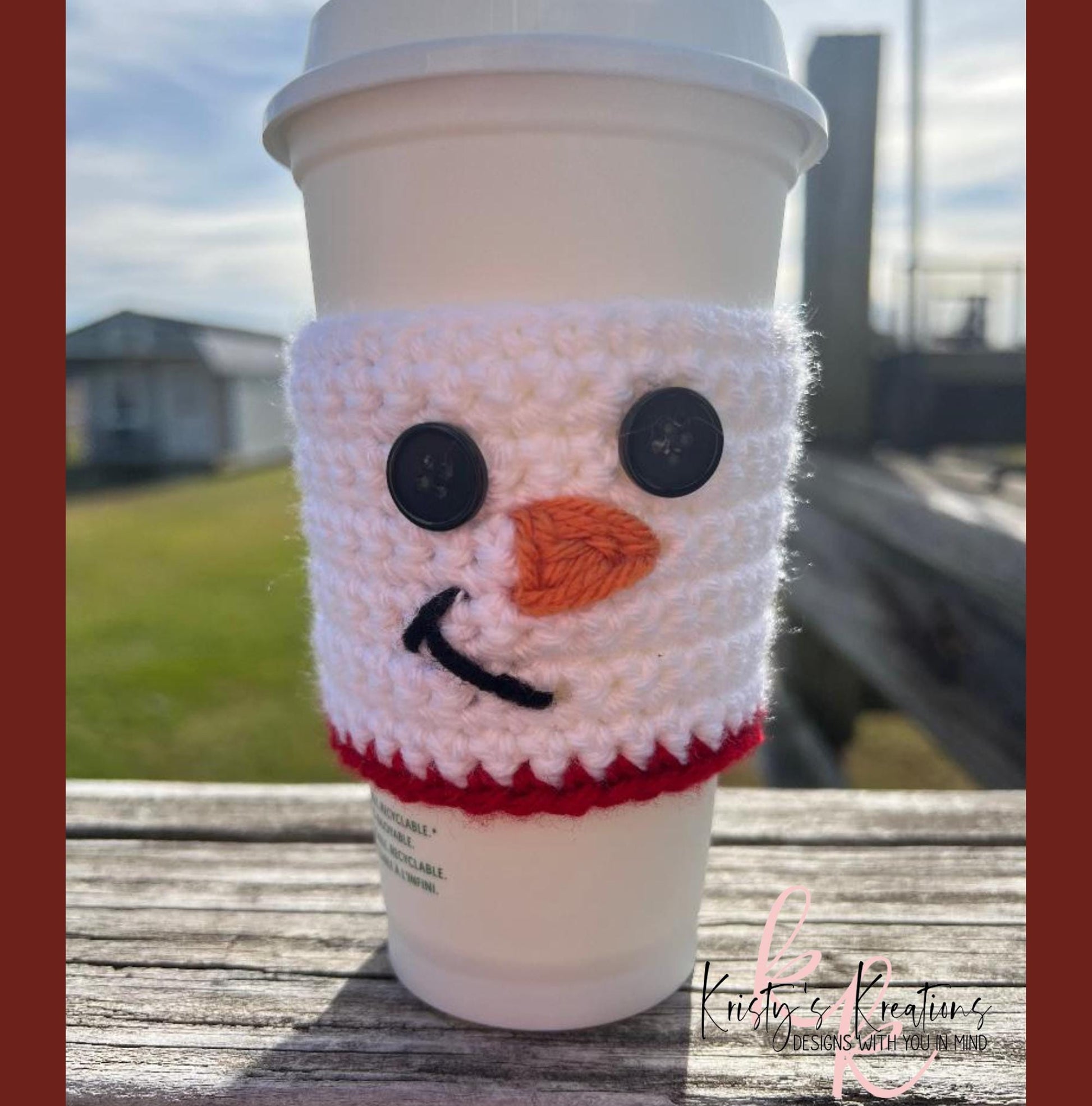 Snowman Coffee Cup Sleeve - Crochet Cup Cozy