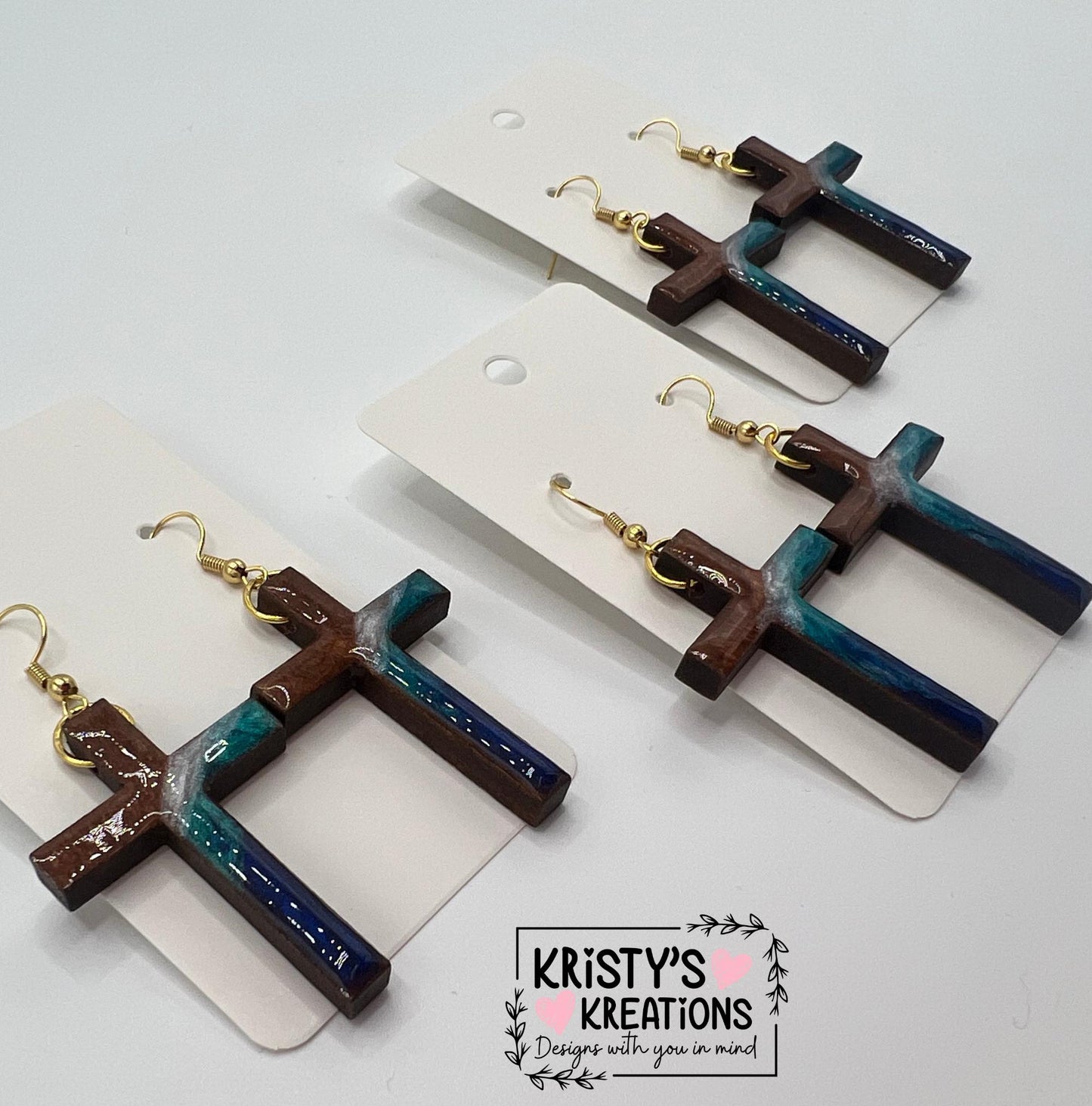 Mightier Than The Waves Wood Cross Earrings