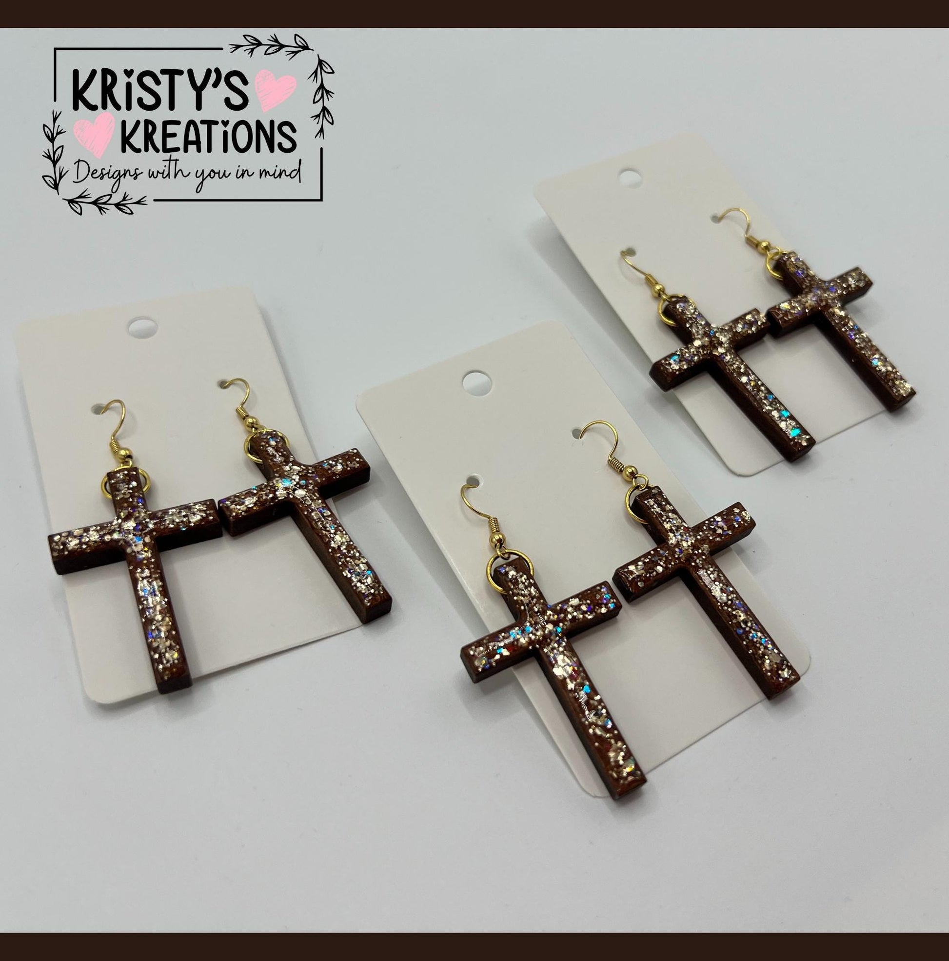 Rooted Wood Cross Earrings