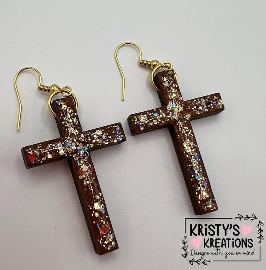 Rooted Wood Cross Earrings