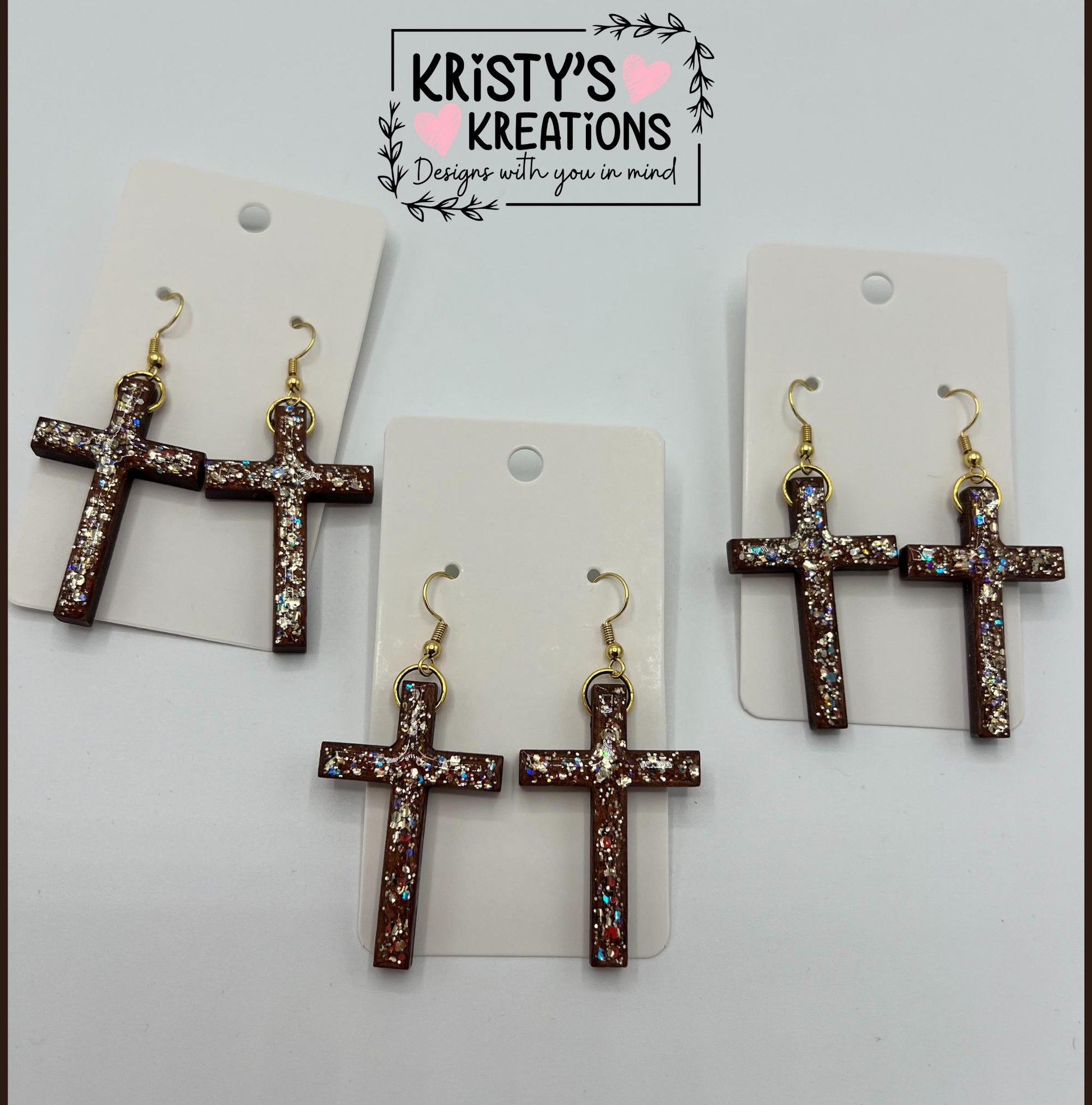 Rooted Wood Cross Earrings