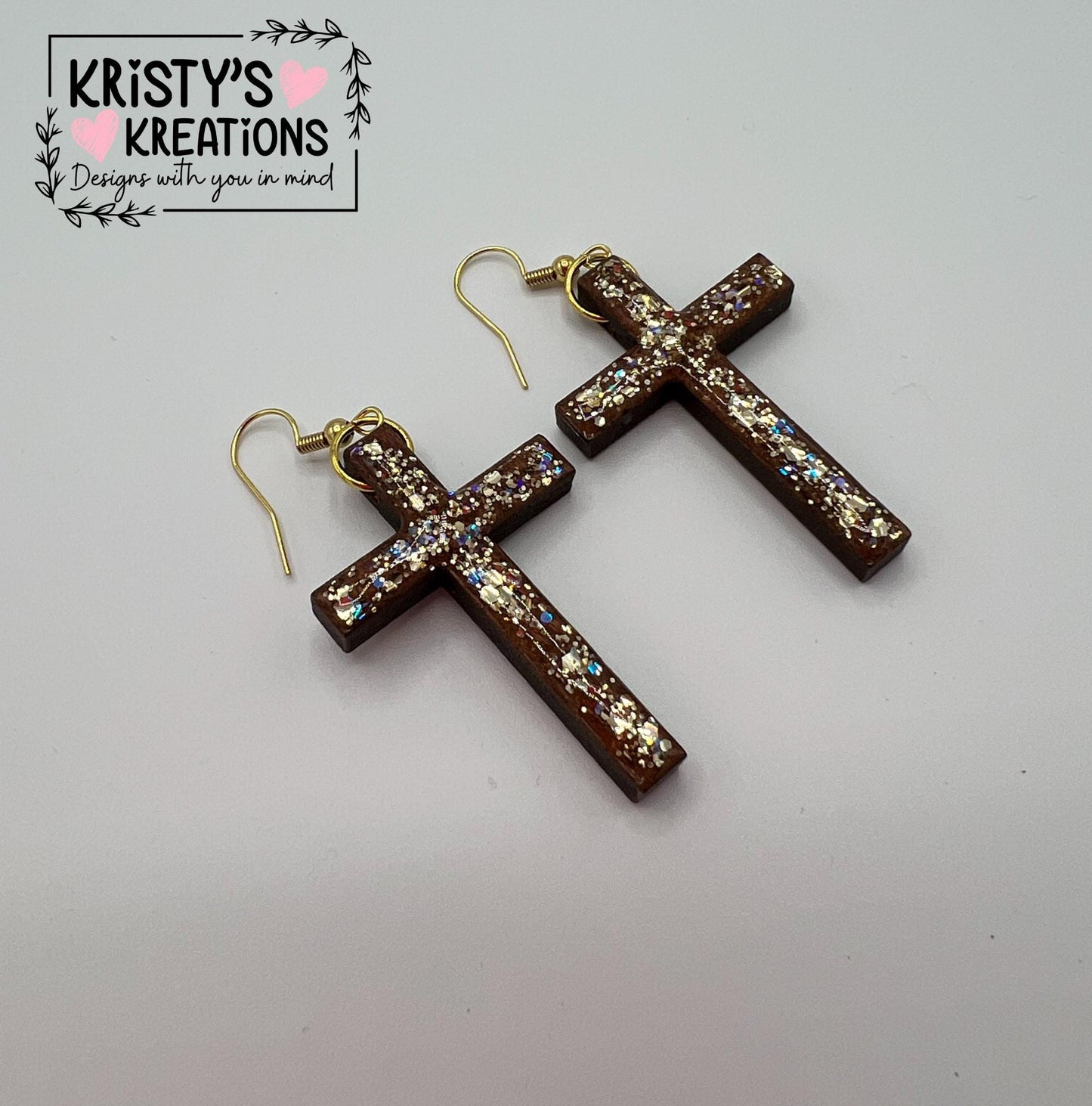 Rooted Wood Cross Earrings