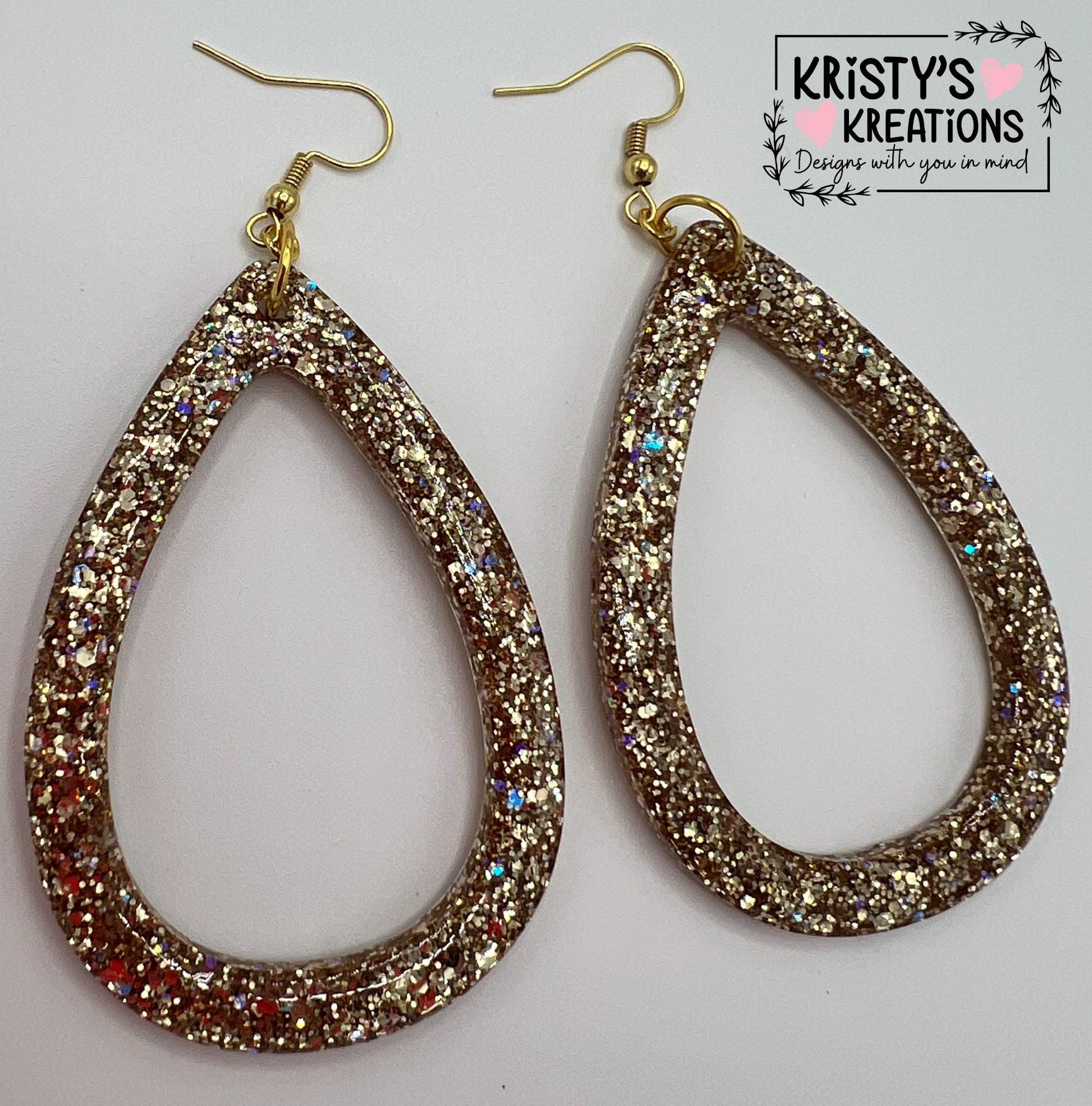 "Athena" Gold Glitter Teardrop Earrings