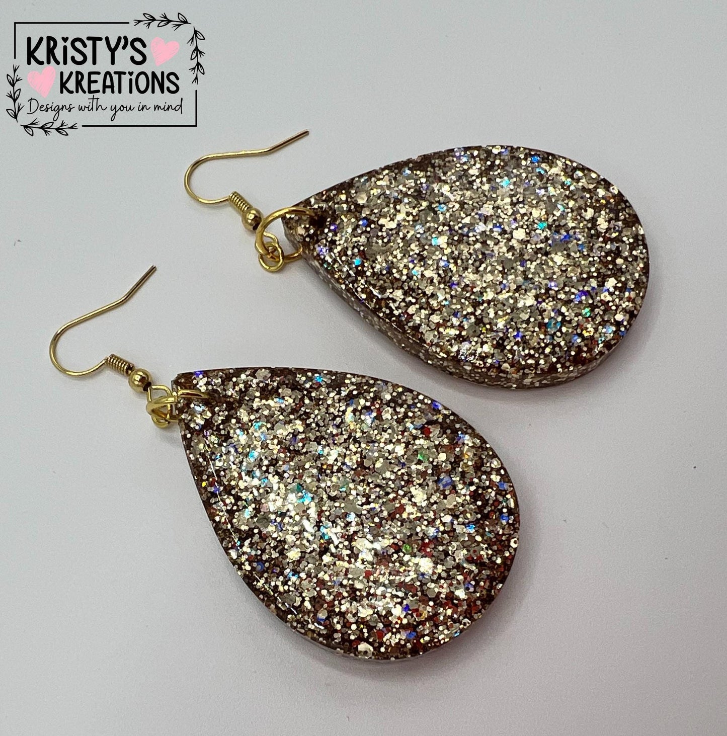 "Athena" Gold Glitter Teardrop Earrings