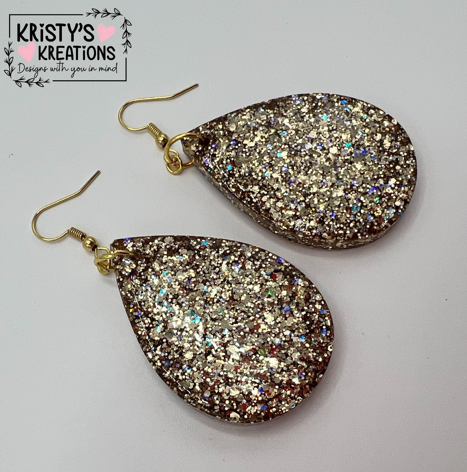"Athena" Gold Glitter Teardrop Earrings