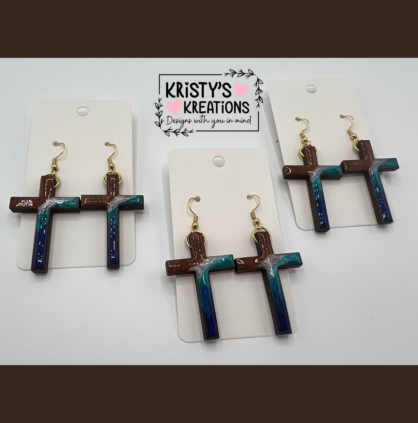 Mightier Than The Waves Wood Cross Earrings