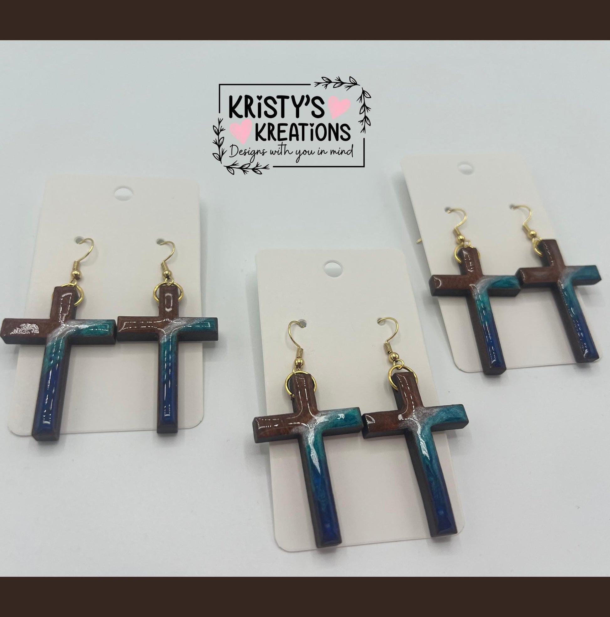Mightier Than The Waves Wood Cross Earrings