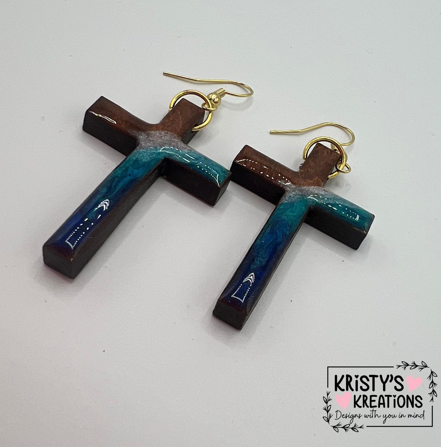 Mightier Than The Waves Wood Cross Earrings