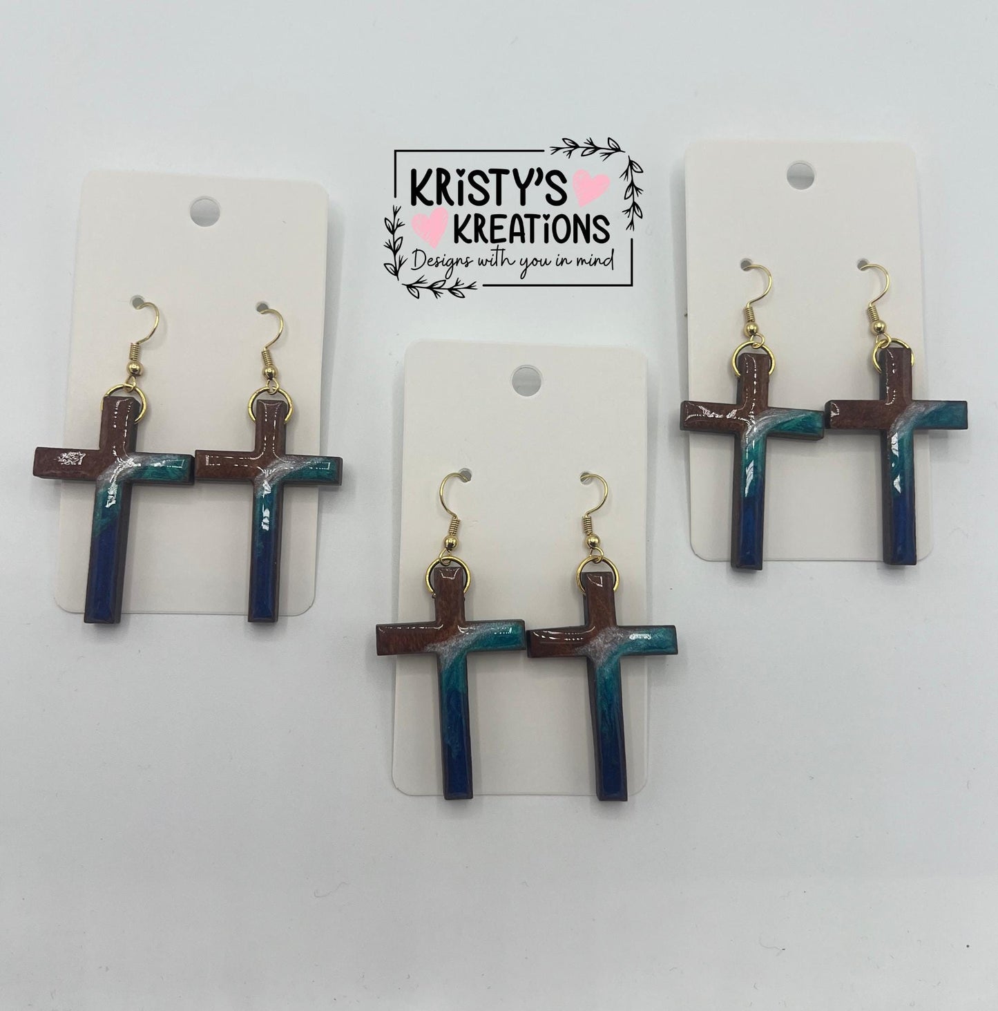 Mightier Than The Waves Wood Cross Earrings