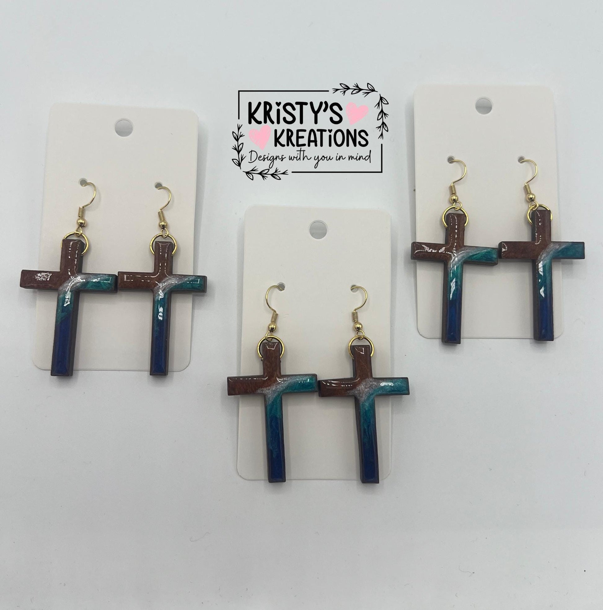 Mightier Than The Waves Wood Cross Earrings