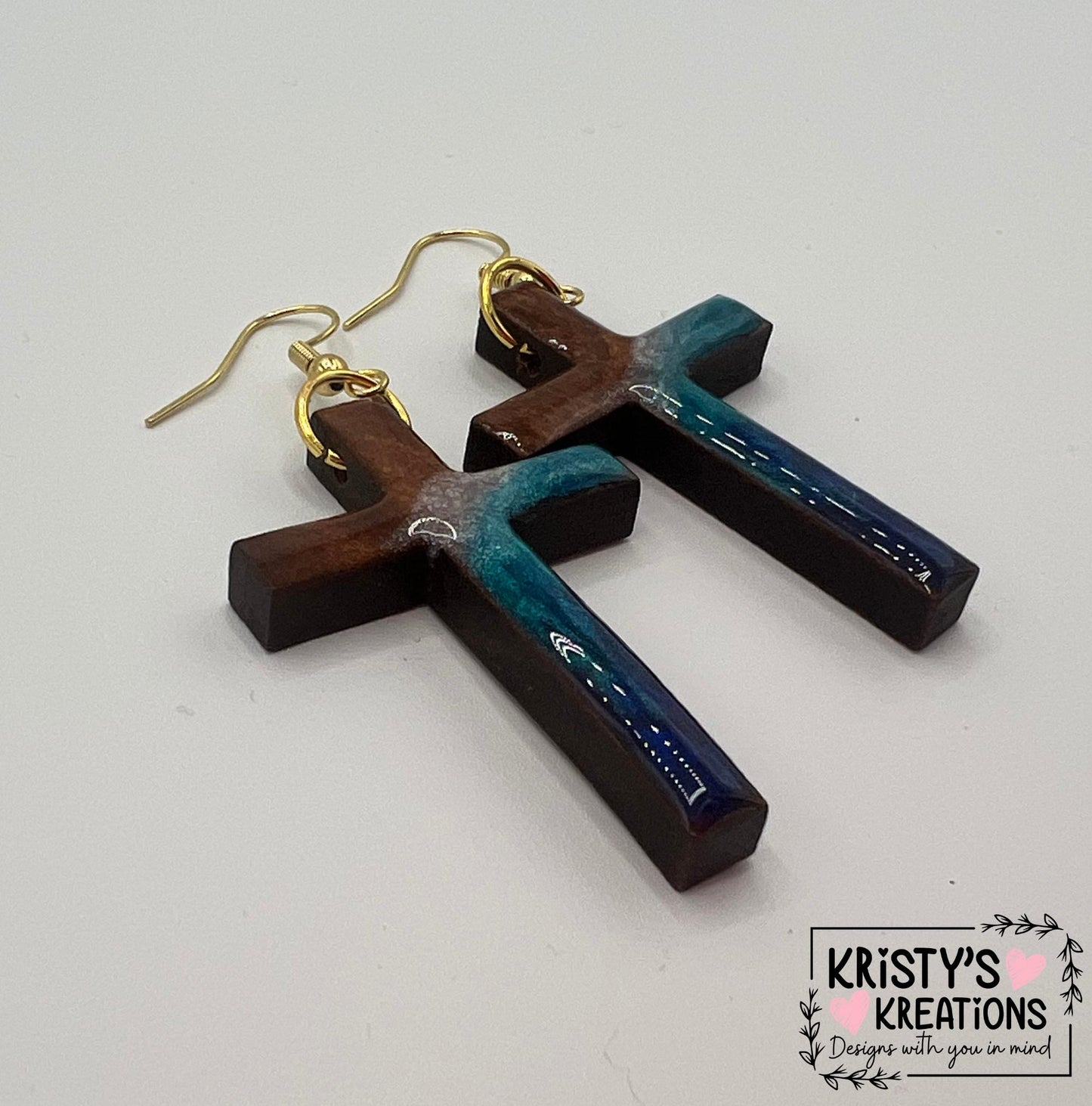 Mightier Than The Waves Wood Cross Earrings