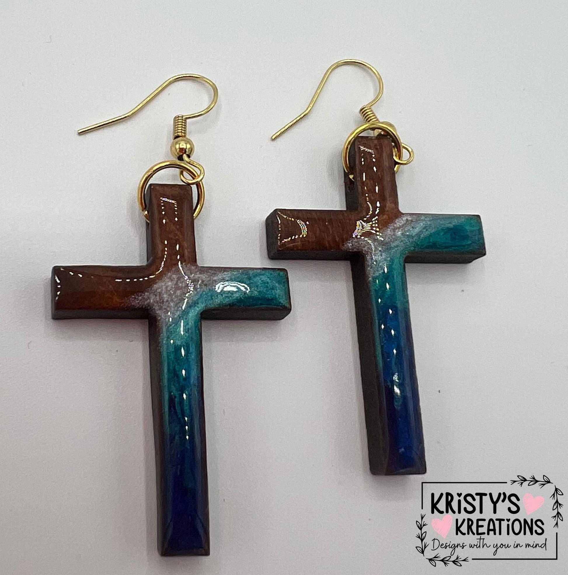 Mightier Than The Waves Wood Cross Earrings