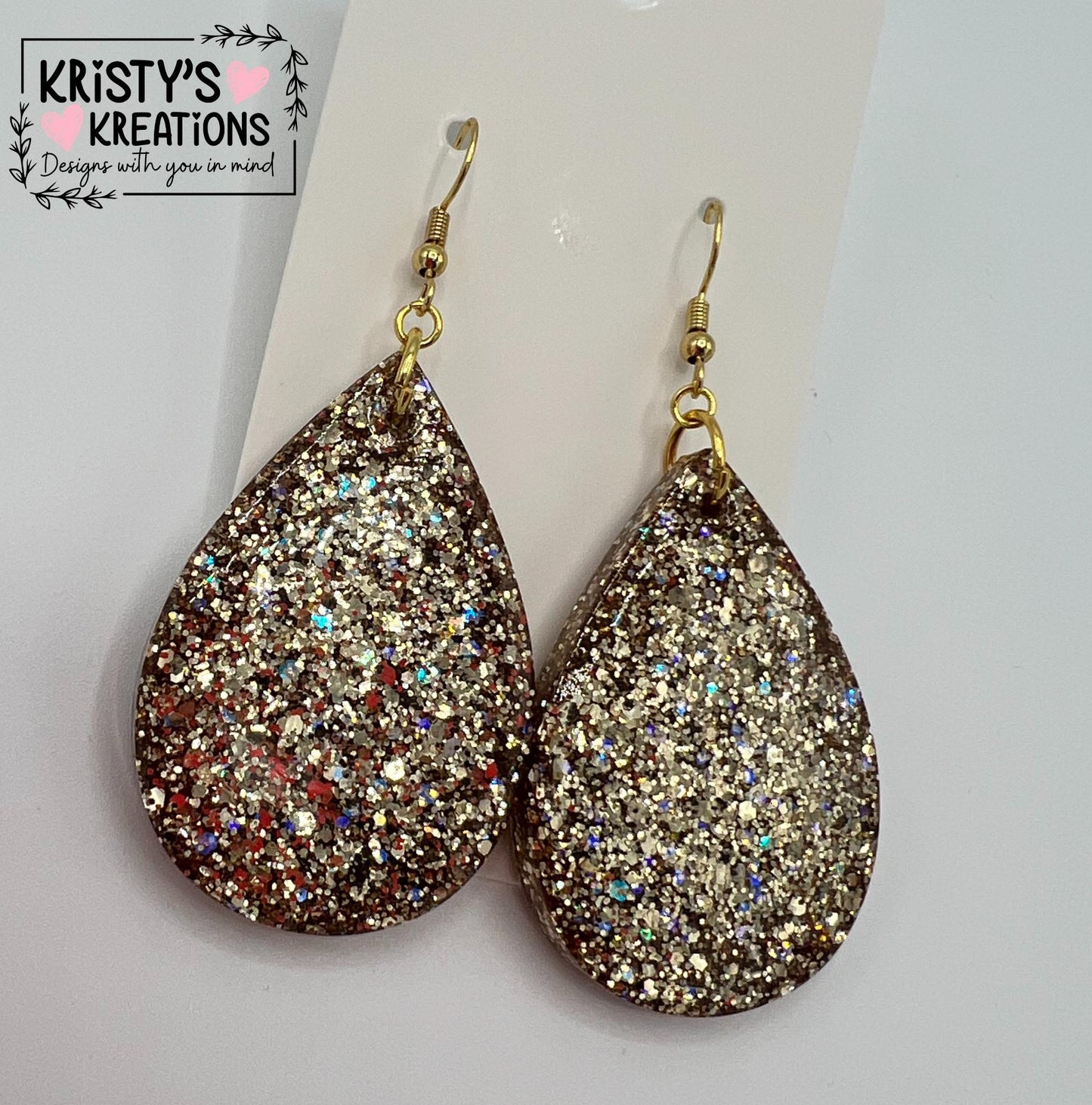"Athena" Gold Glitter Teardrop Earrings