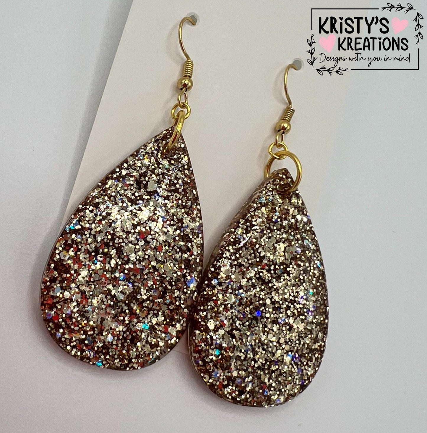 "Athena" Gold Glitter Teardrop Earrings