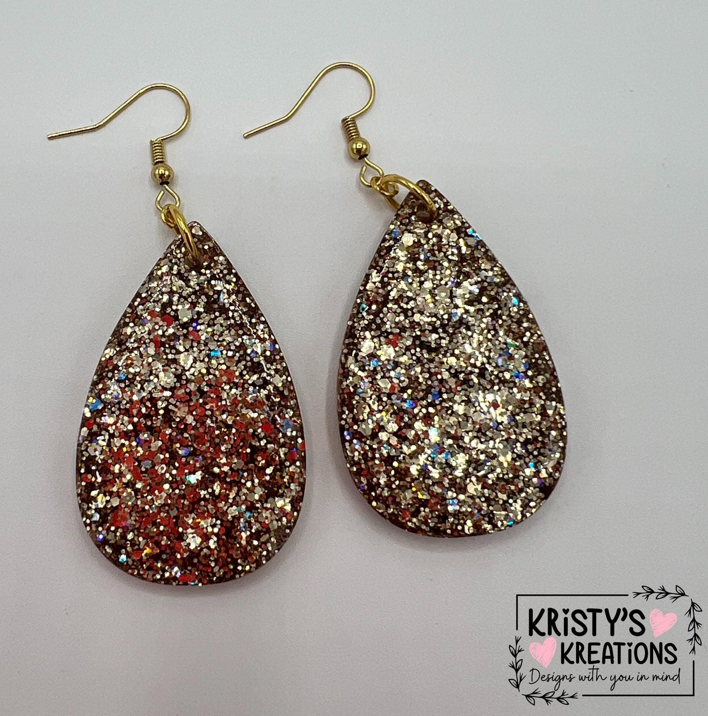 "Athena" Gold Glitter Teardrop Earrings