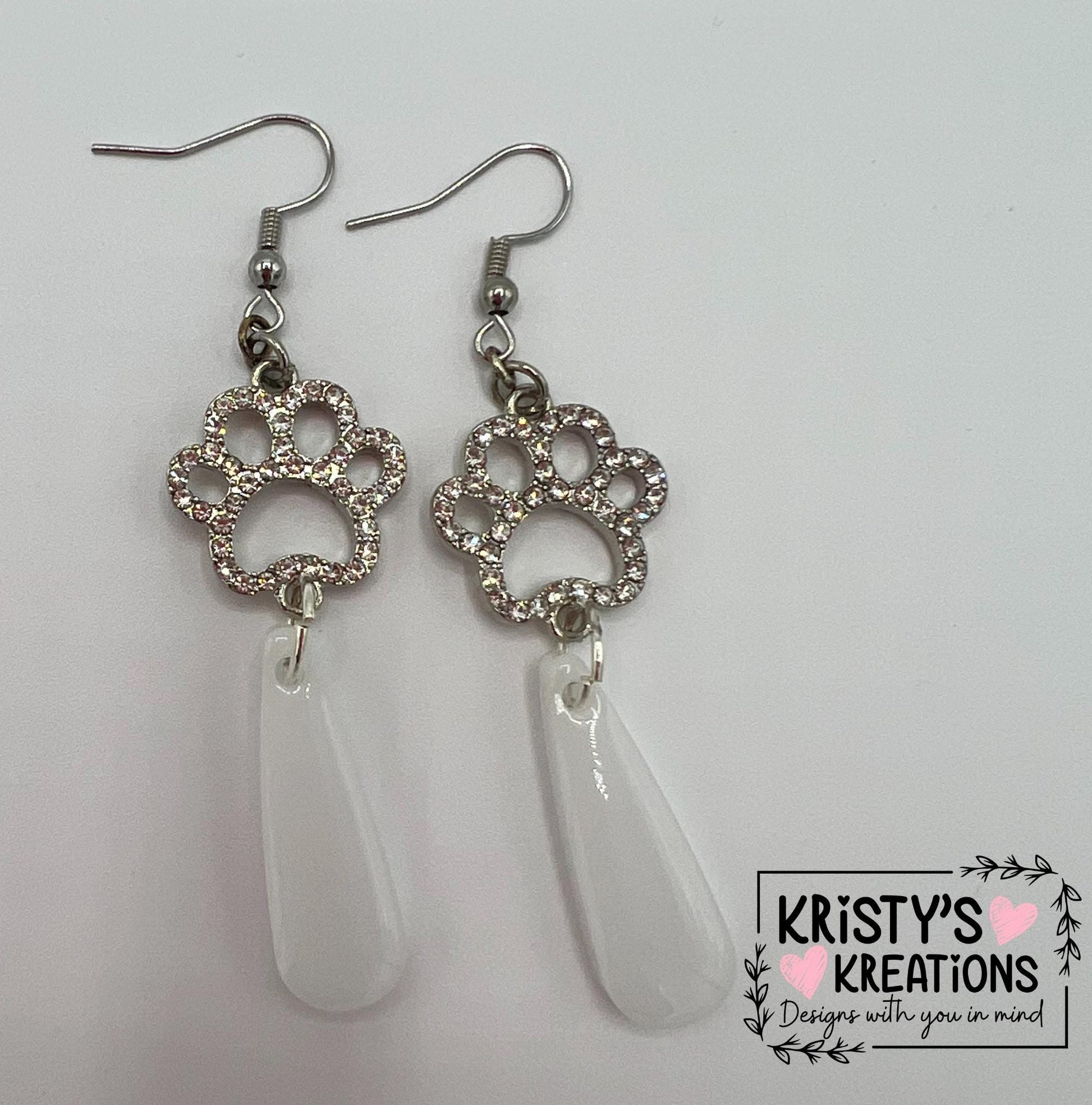 Rhinestone Dog Paw Dangle Earrings
