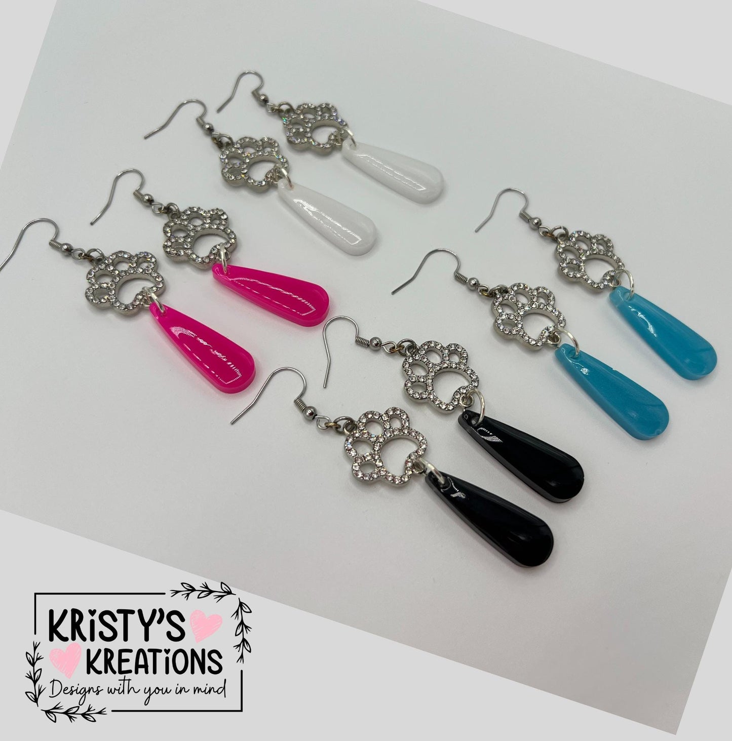 Rhinestone Dog Paw Dangle Earrings