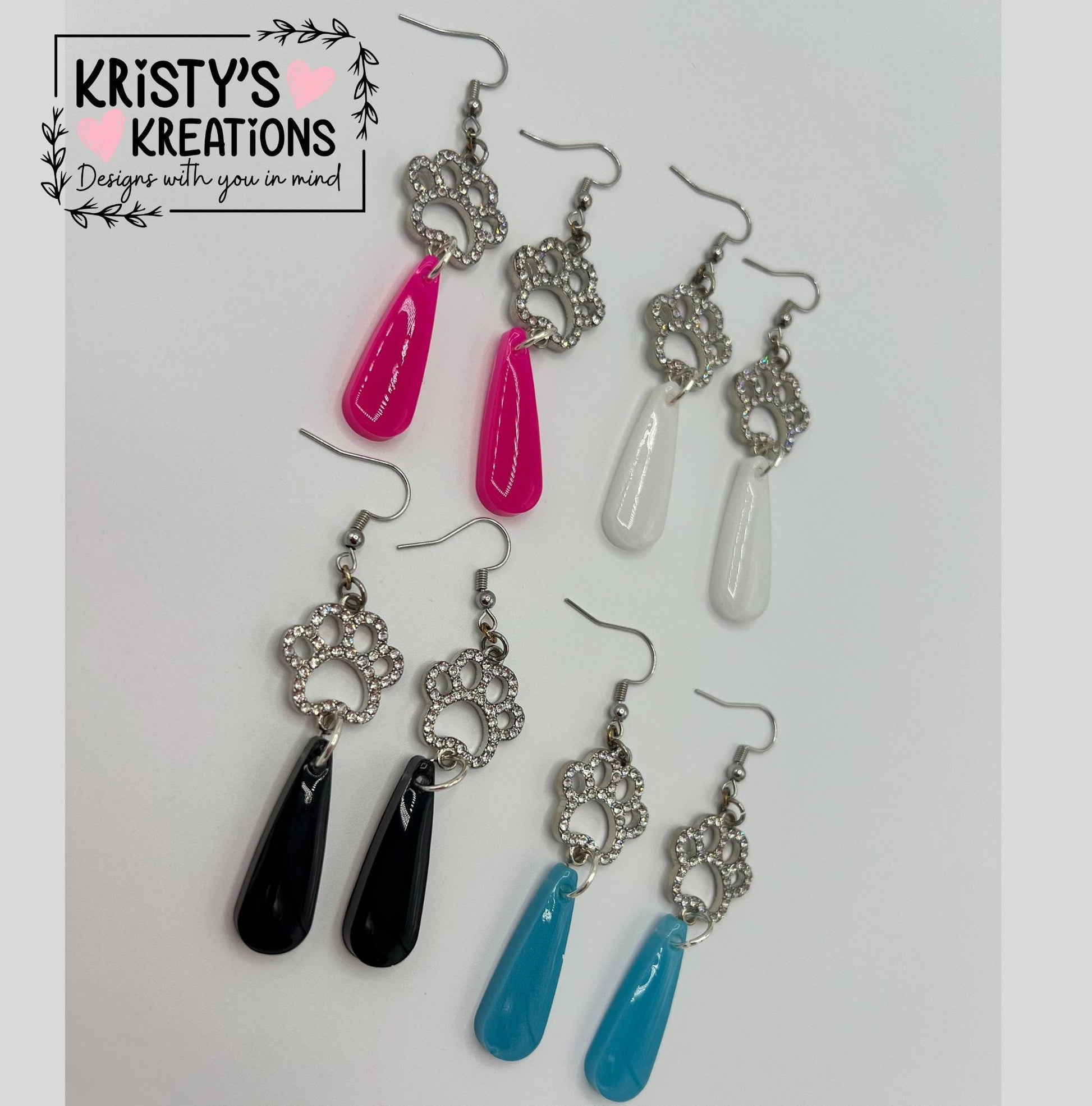 Rhinestone Dog Paw Dangle Earrings