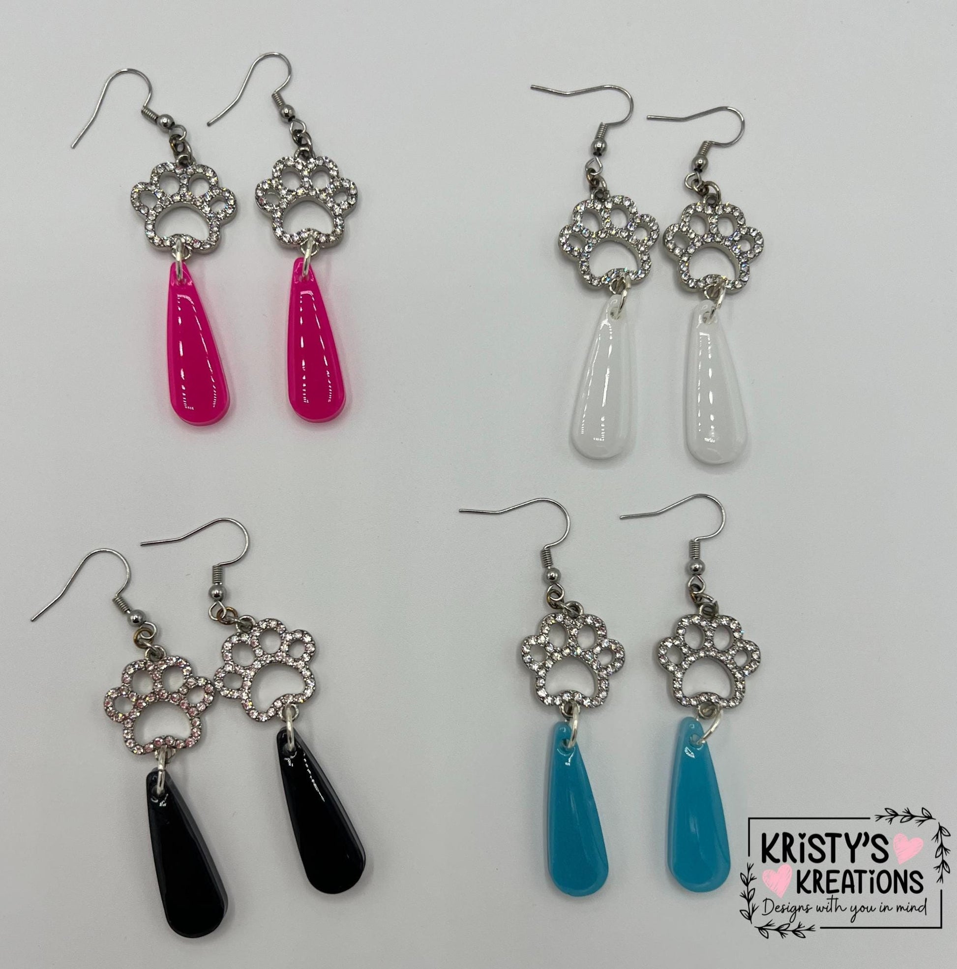Rhinestone Dog Paw Dangle Earrings