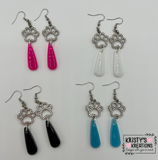 Rhinestone Dog Paw Dangle Earrings