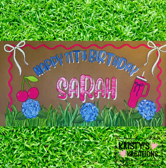 Custom Handpainted Birthday Banner: Preppy Party Decor with Glitter