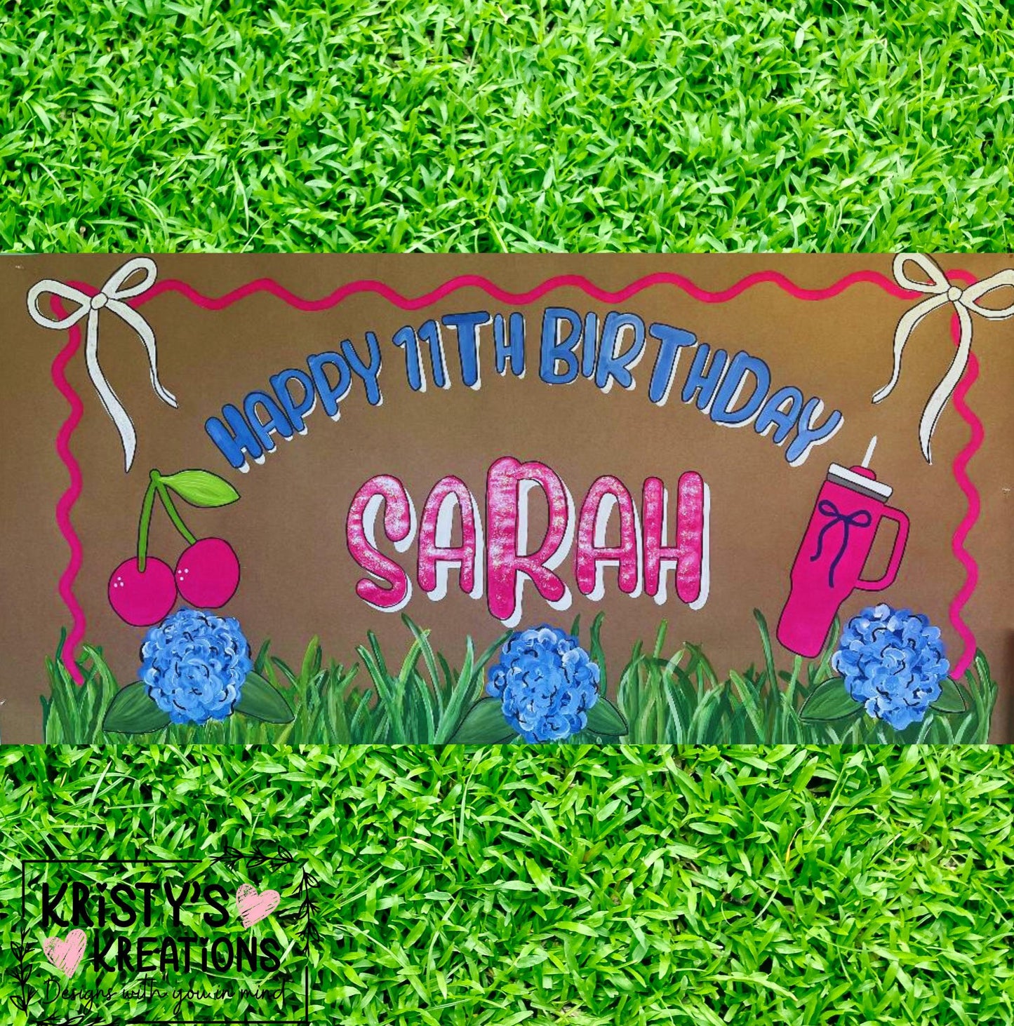 Custom Handpainted Birthday Banner: Preppy Party Decor with Glitter