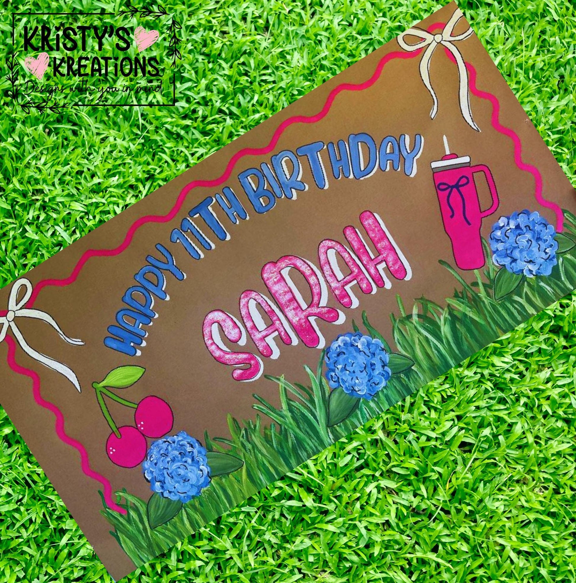 Custom Handpainted Birthday Banner: Preppy Party Decor with Glitter