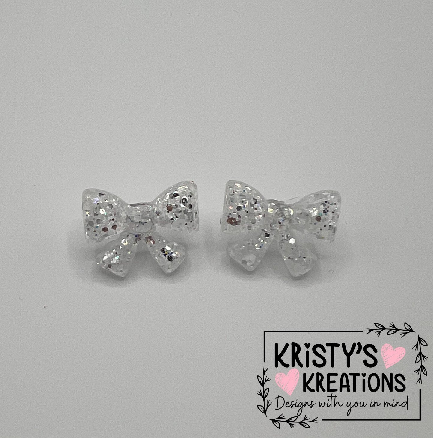 Glitter Bow Stud Earrings: Silver or Gold, Nickel-Free Posts