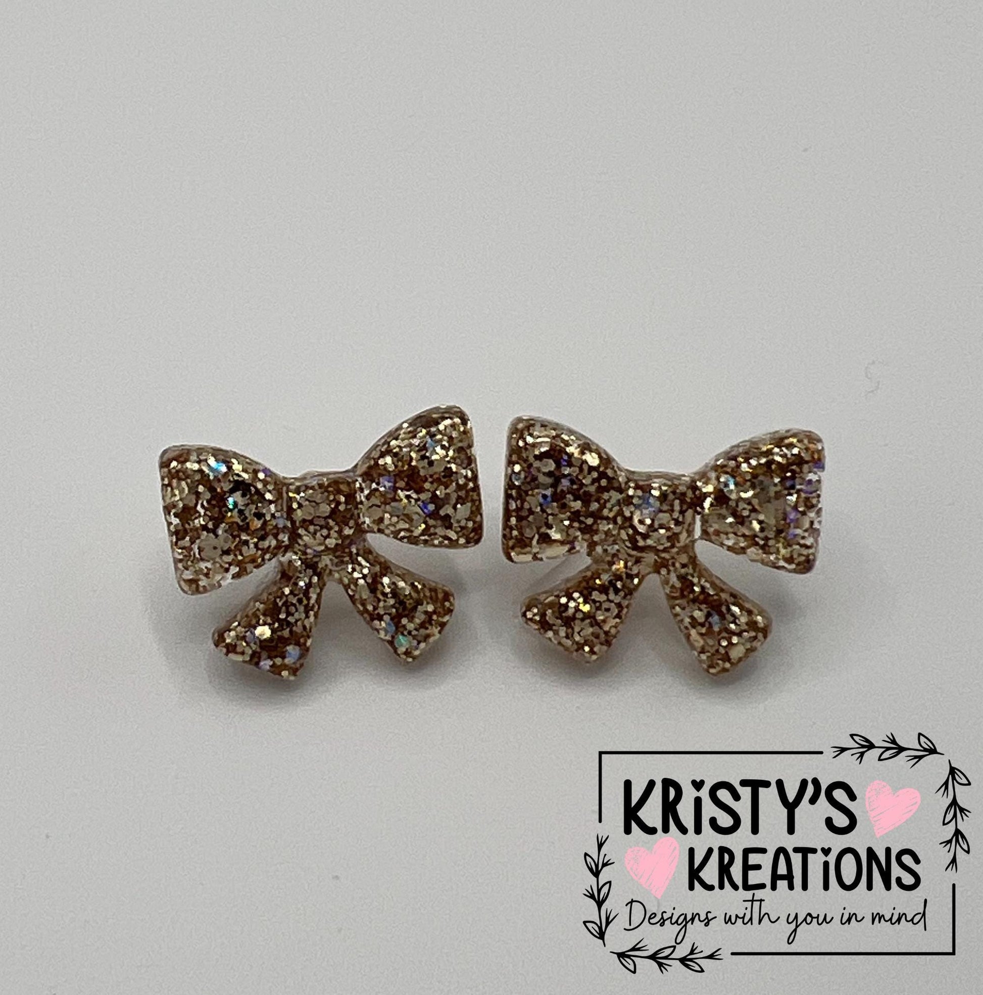 Glitter Bow Stud Earrings: Silver or Gold, Nickel-Free Posts