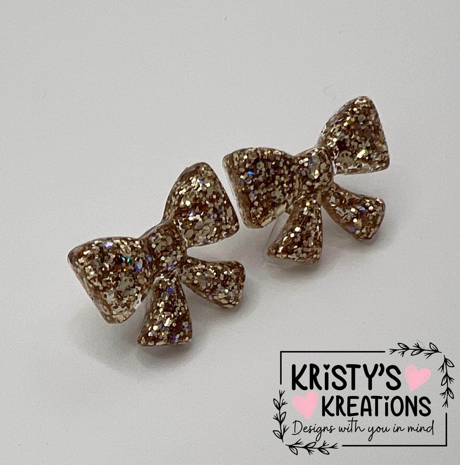 Glitter Bow Stud Earrings: Silver or Gold, Nickel-Free Posts