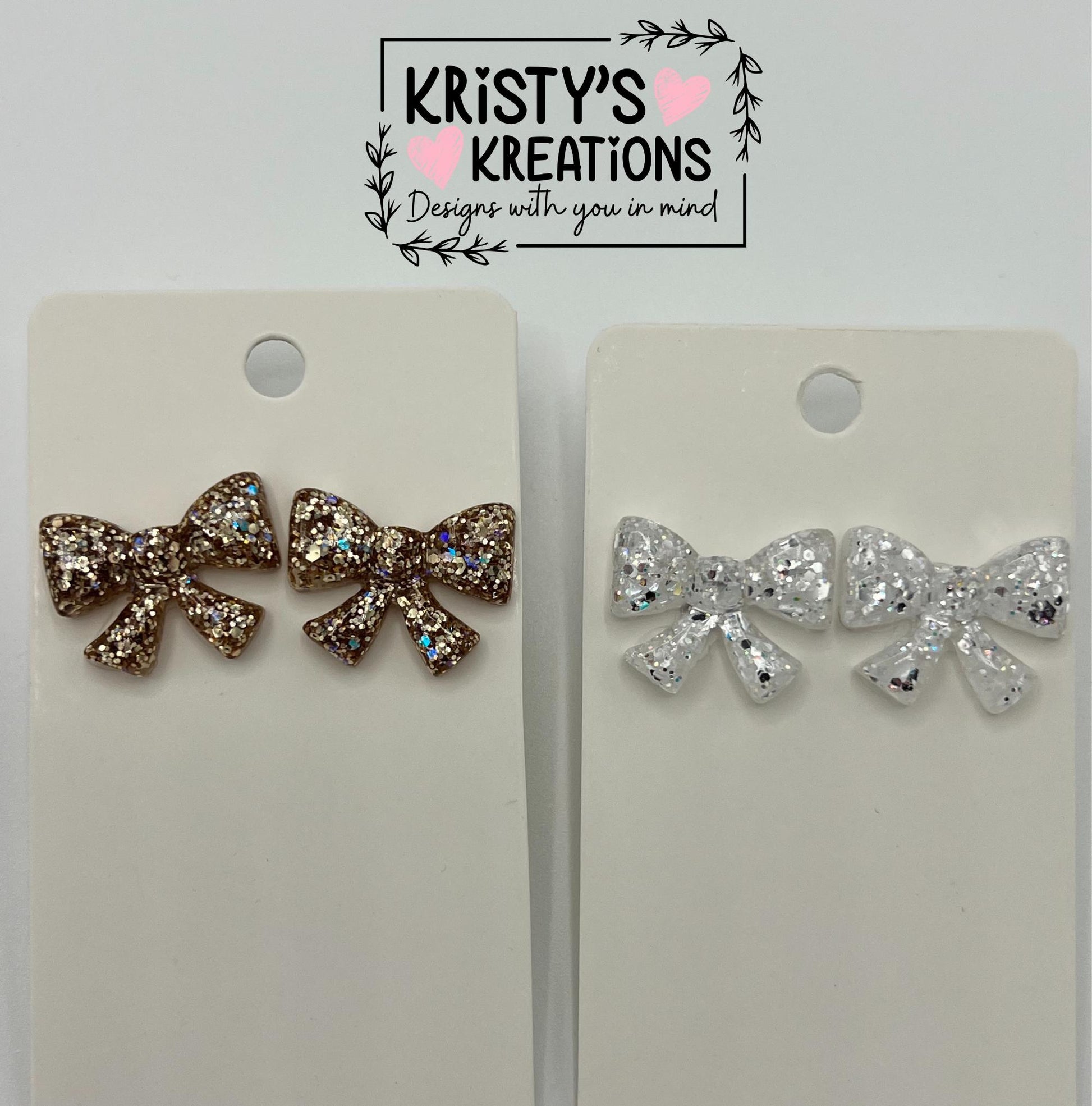 Glitter Bow Stud Earrings: Silver or Gold, Nickel-Free Posts