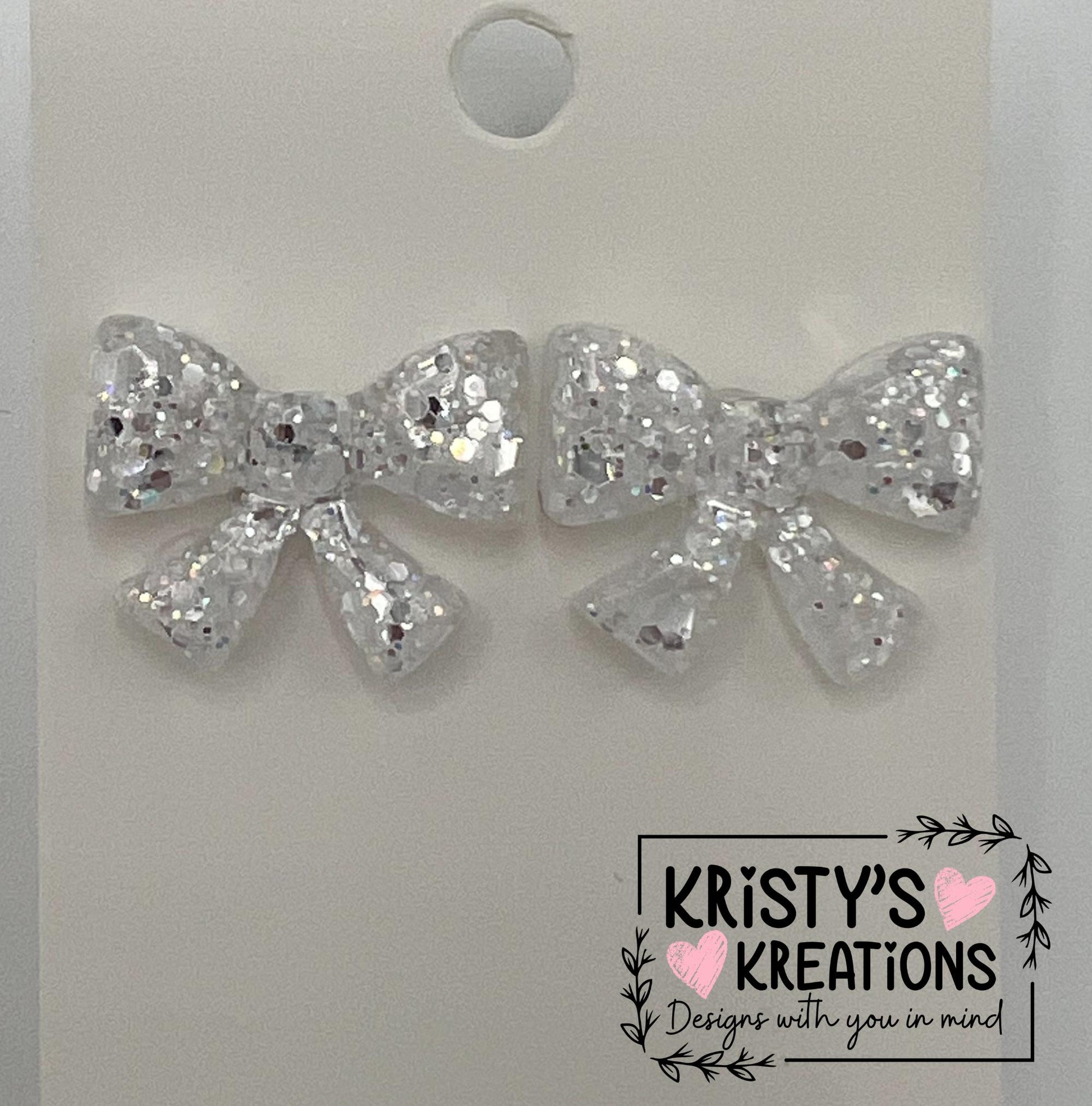 Glitter Bow Stud Earrings: Silver or Gold, Nickel-Free Posts