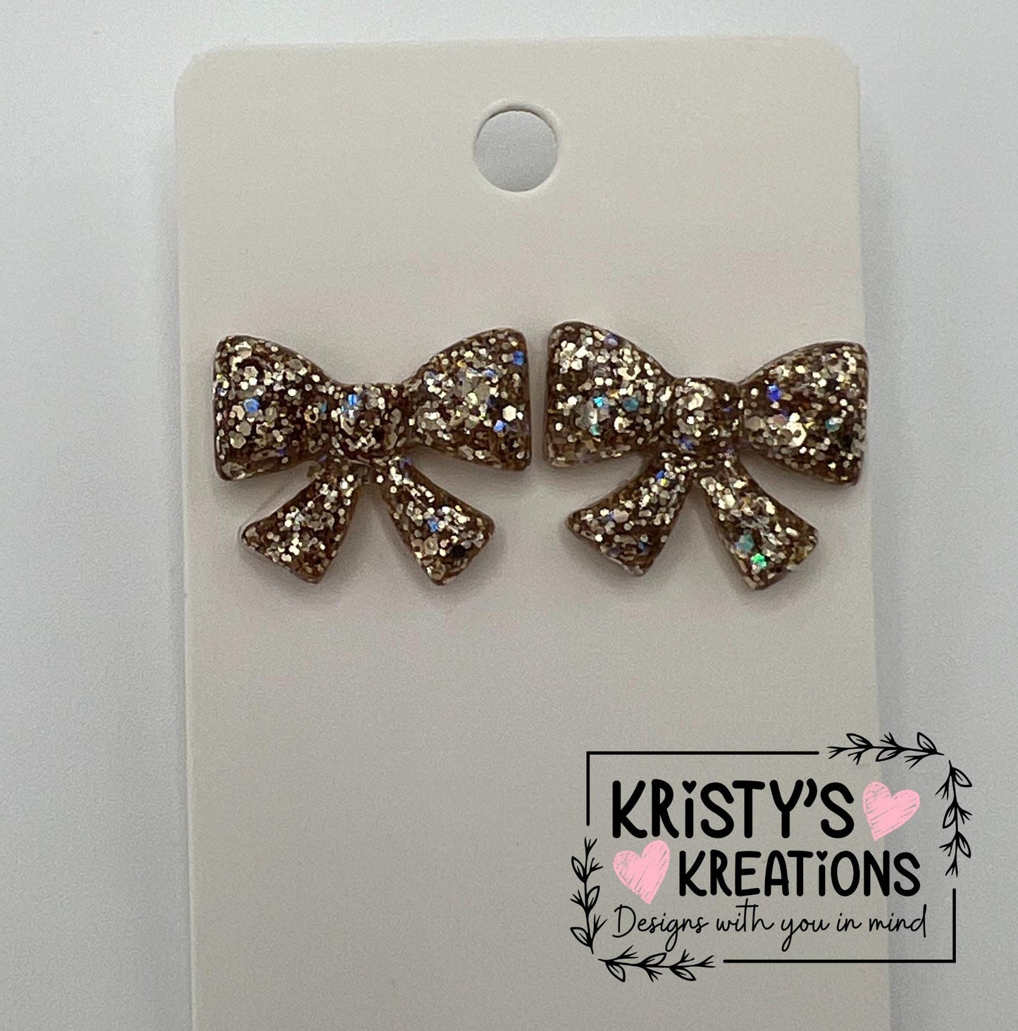 Glitter Bow Stud Earrings: Silver or Gold, Nickel-Free Posts