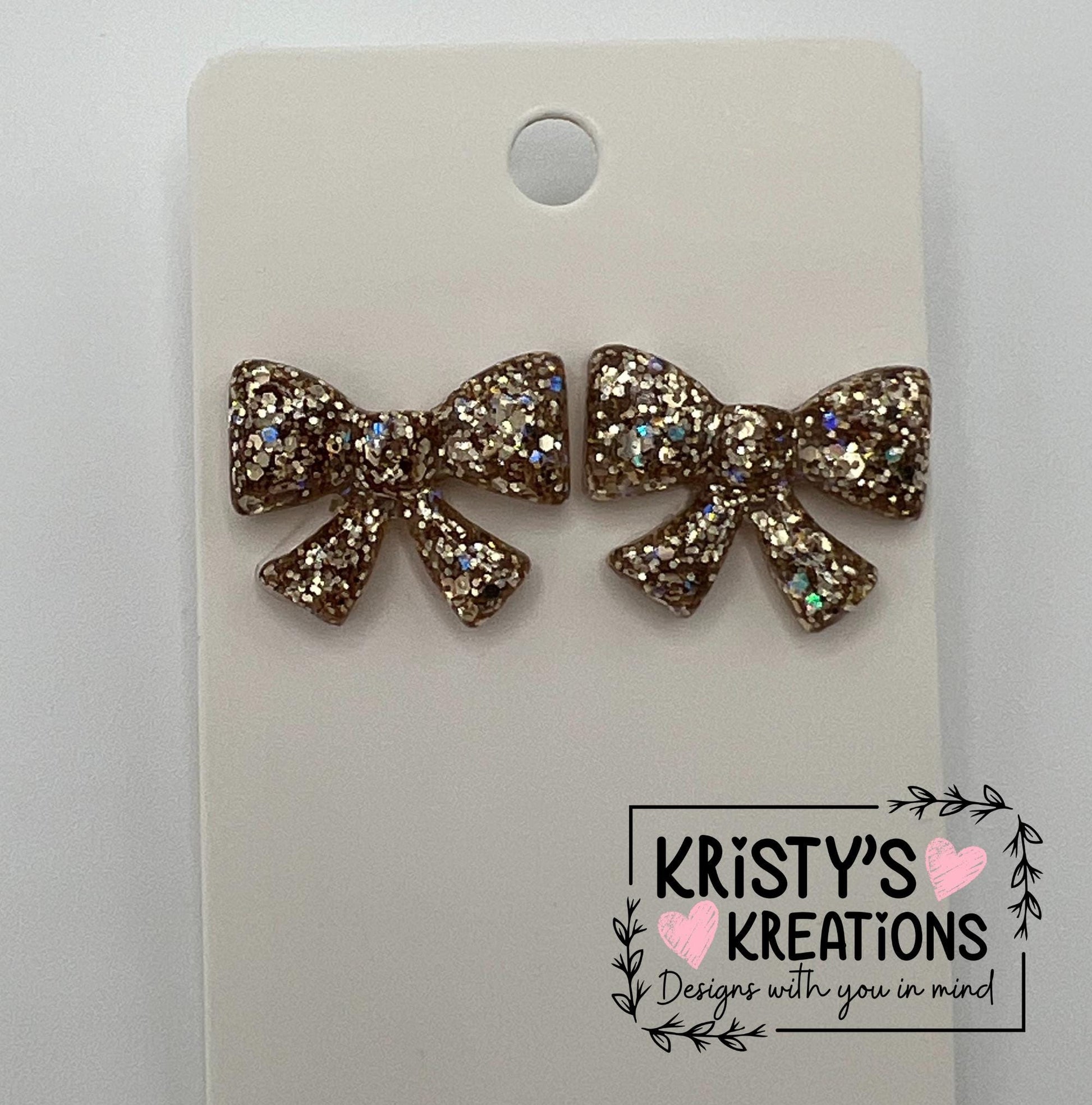 Glitter Bow Stud Earrings: Silver or Gold, Nickel-Free Posts