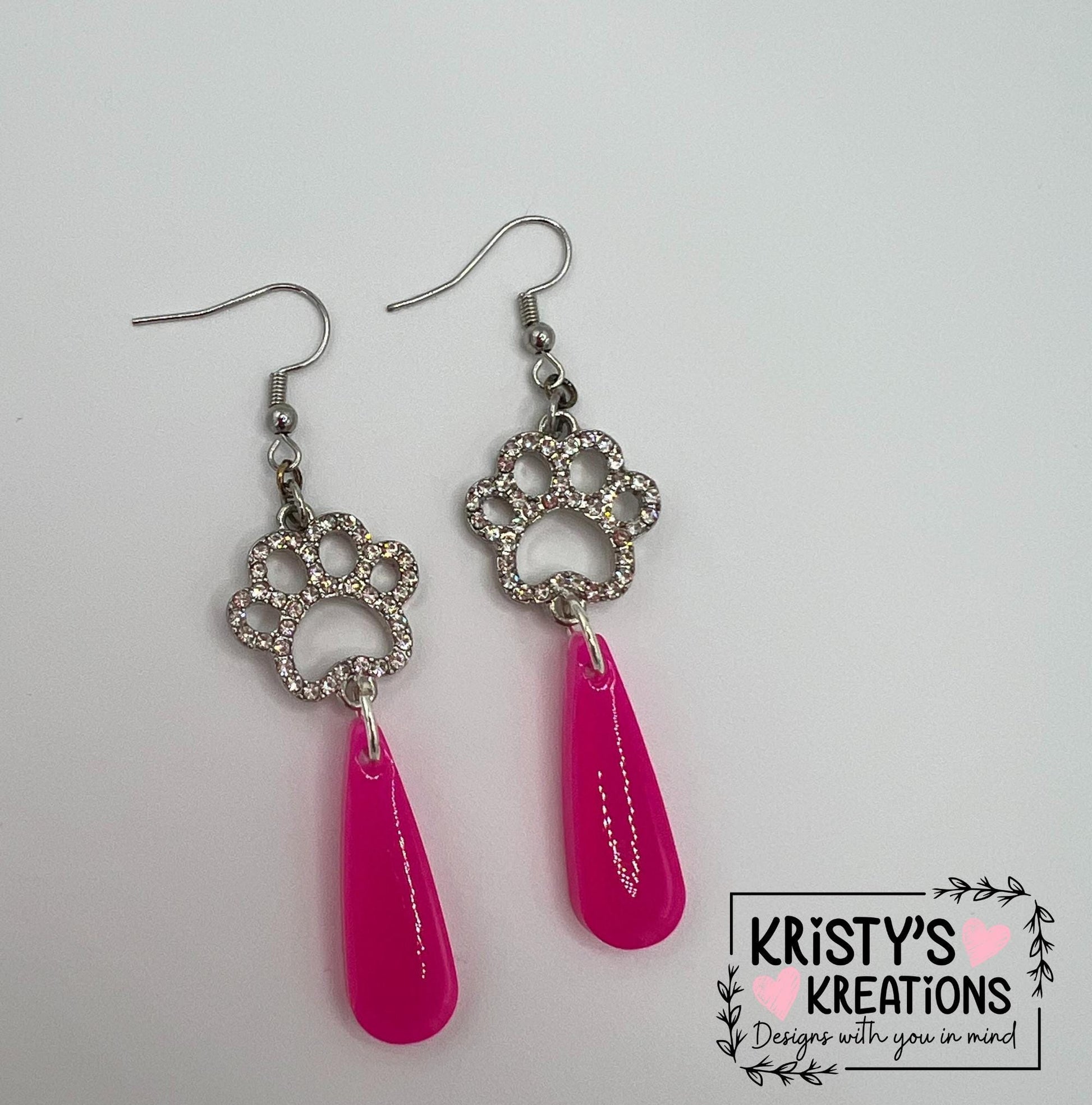Rhinestone Dog Paw Dangle Earrings