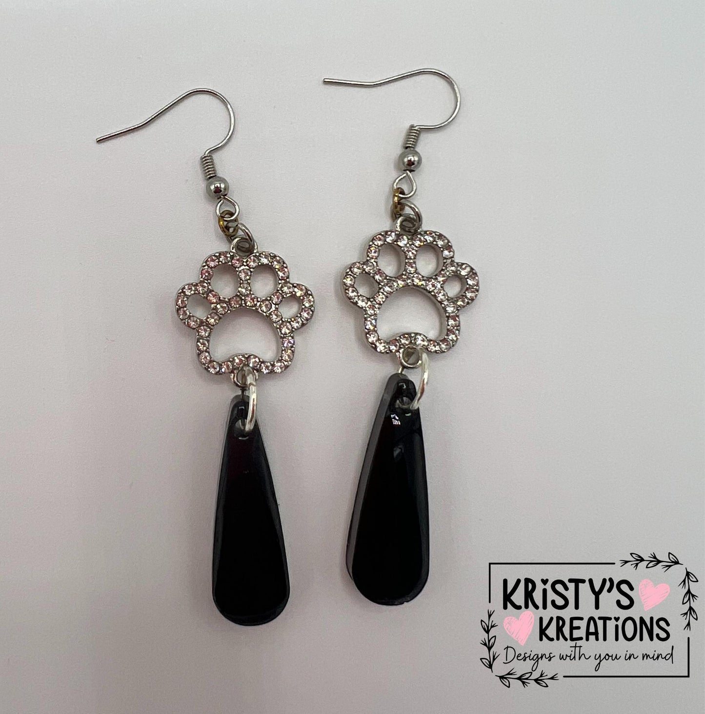 Rhinestone Dog Paw Dangle Earrings