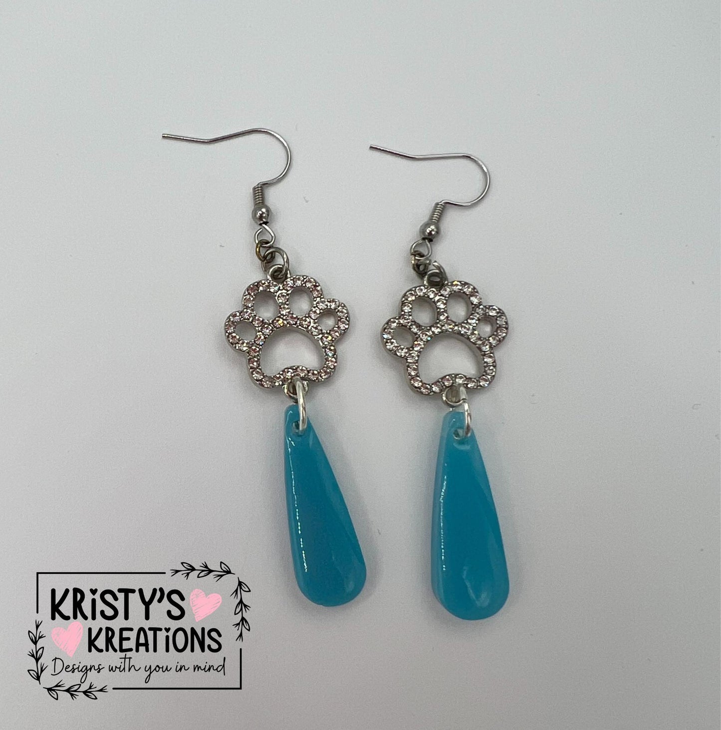 Rhinestone Dog Paw Dangle Earrings