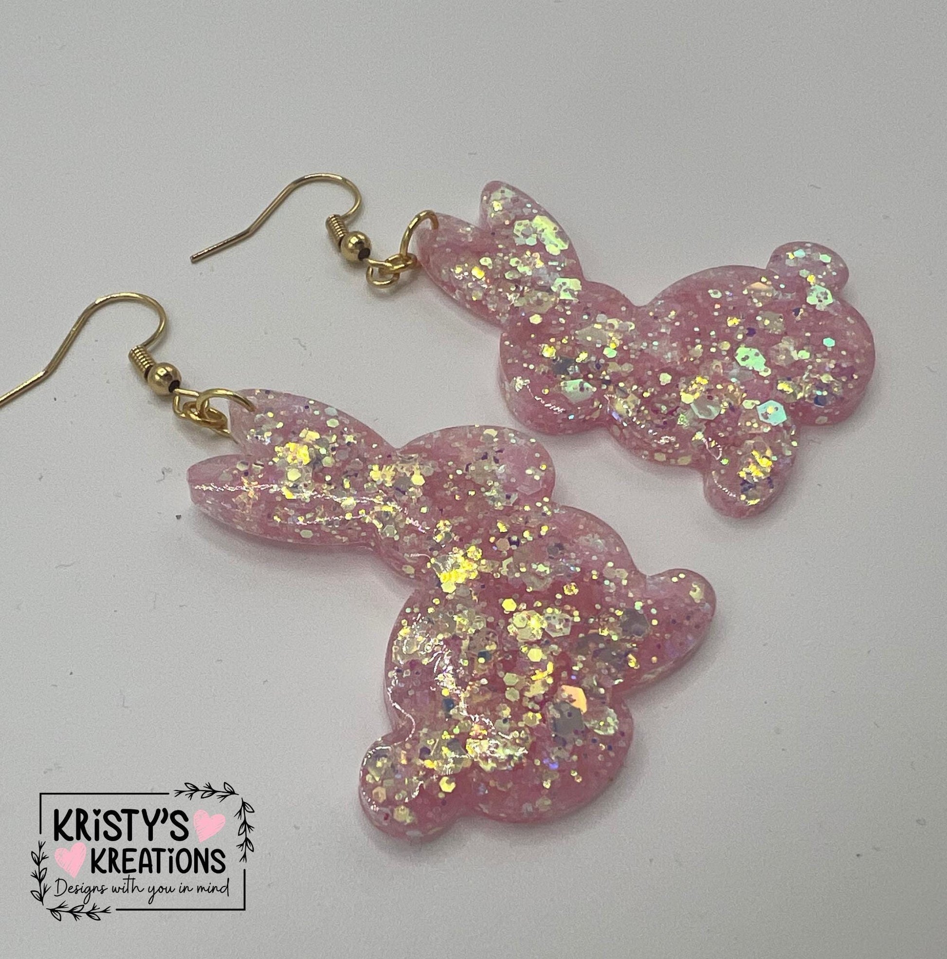 Pink Opal Bunny Earrings - Easter Earrings