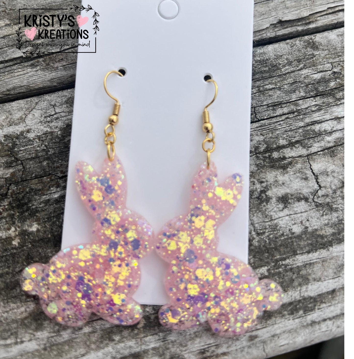 Pink Opal Bunny Earrings - Easter Earrings