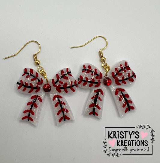 Baseball/Softball Bow Earrings - Sports Earrings