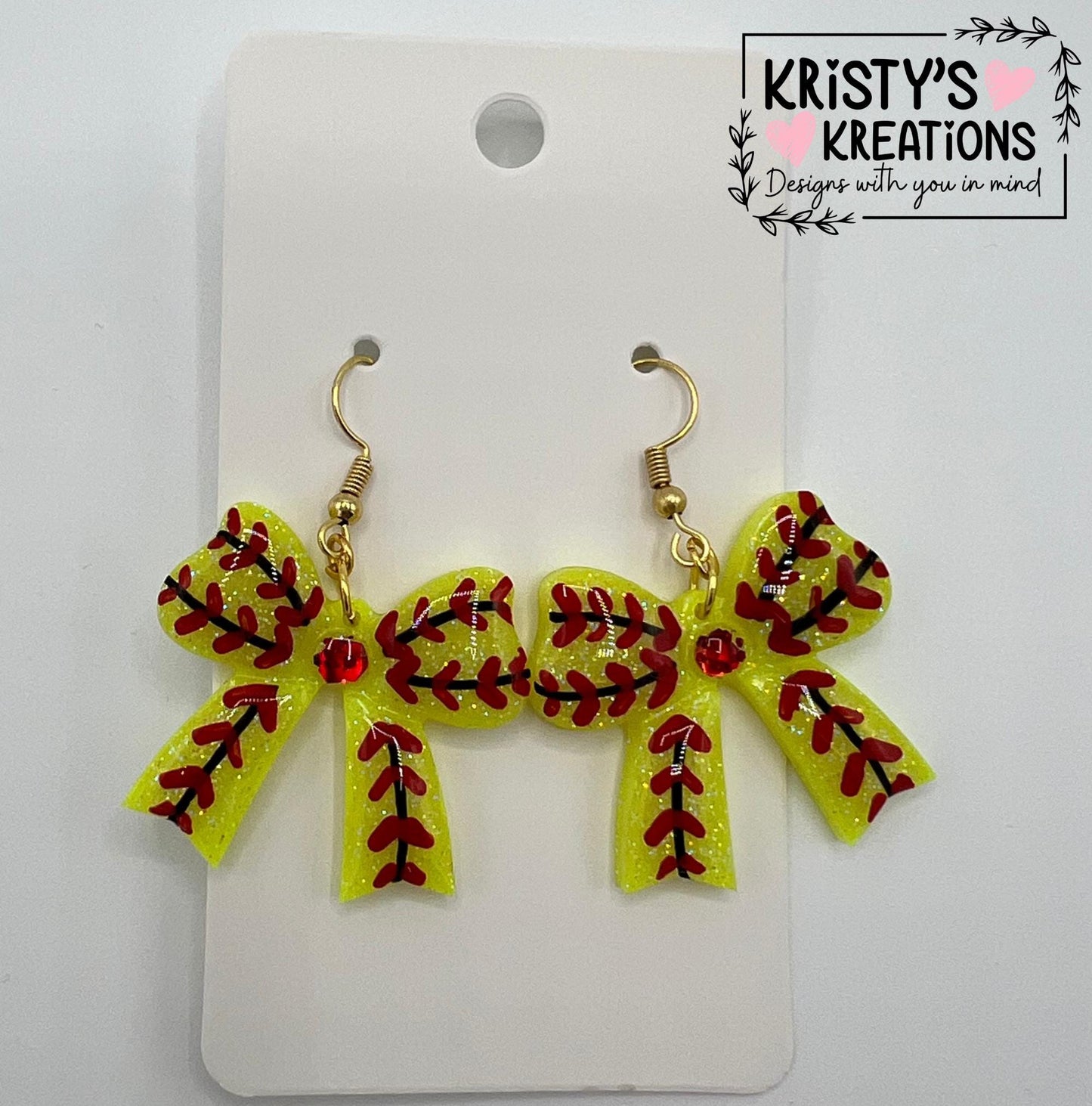 Baseball/Softball Bow Earrings - Sports Earrings